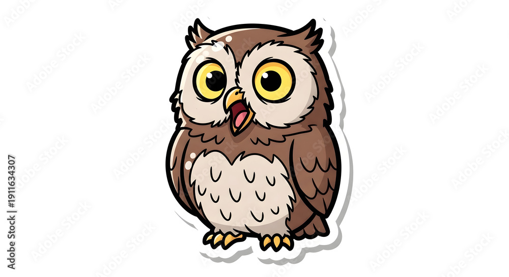 Fototapeta premium Owl illustration with large eyes and open beak, cartoon style, on transparent background, Whisk reference