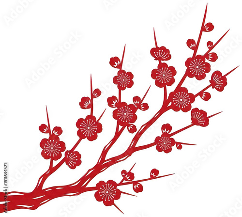 Red Plum png Asian Blossom cutout Chinese Flower png Cherry Branch cutout Spring Flora png Decorative Ume cutout Oriental Spray png isolated transparent background image