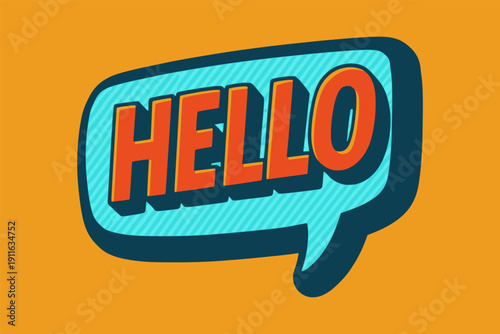 cartoon hello speech bubble text banner background flat color vector illustration template design