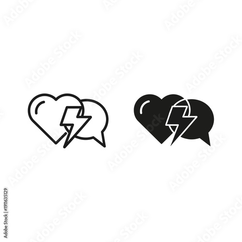 Heart speech bubbles with lightning bolts Vector