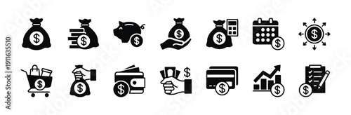 Financial and business icons for money, savings, and transactions