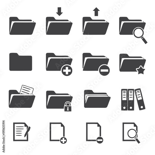 Folder icons for document management and organization representing archive storage and digital data