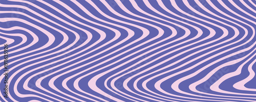 Blue Wavy Lines Abstract Background in Trendy Retro Psychedelic Style. Twisted, Swirled, and Distorted Vector Texture Pattern