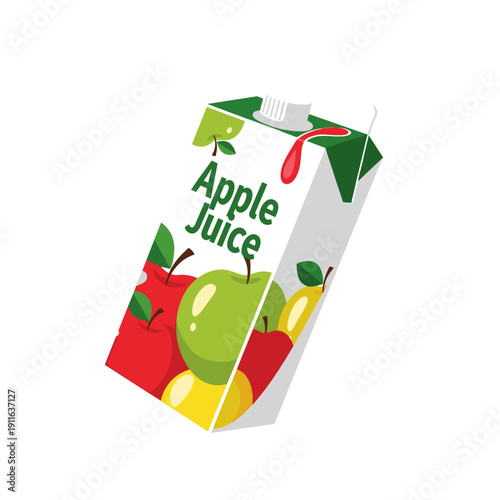 Apple juice box with green and red apples on white background  