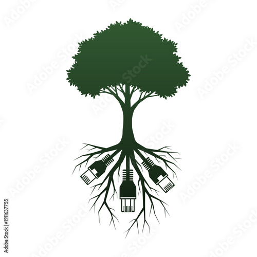 Vector illustration of a tree with light bulbs growing from its roots, symbolizing innovative ideas and creativity