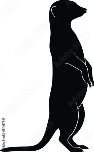 Silhouette meerkat standing upright viewing landscape illustration on a digital canvas with vector graphics