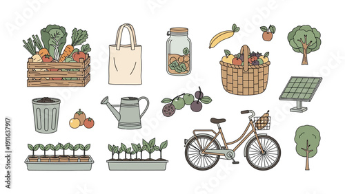 Sustainable Living Essentials: An array of eco-friendly elements is beautifully arranged. Showcasing a commitment to a healthier lifestyle and environmental conservation.