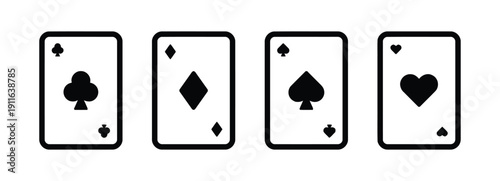 Four playing cards showing ace of clubs diamond spade and heart suits