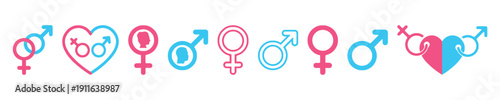 Gender symbols and heart icons representing partnership and relationships