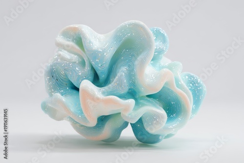 Abstract blue and white 3D rendered organic shape