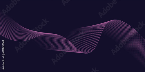 Abstract flowing purple wave made of glowing dotted lines on a dark background. Futuristic digital motion design for banners, tech themes, and modern backgrounds.