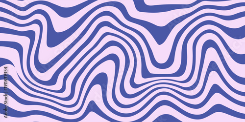 Blue Wavy Lines Abstract Background in Trendy Retro Psychedelic Style. Twisted, Swirled, and Distorted Vector Texture Pattern