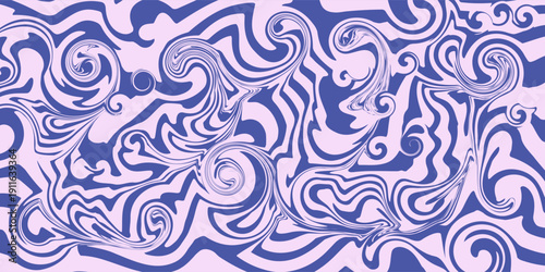 Blue Wavy Lines Abstract Background in Trendy Retro Psychedelic Style. Twisted, Swirled, and Distorted Vector Texture Pattern