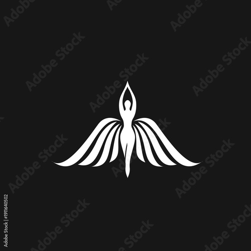 Graceful Female Silhouette with Sprouting Wings in Upward Yoga or Meditation Pose