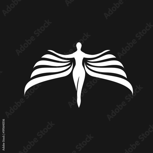 Abstract Winged Human Silhouette Logo on Black Background