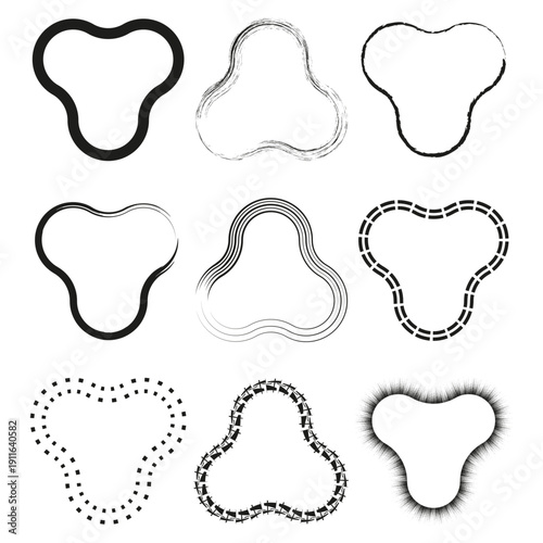 Heart outlines collection. Diverse stroke Vector. Grunge brush frames. Simple white background.