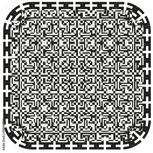 Square tech pattern. Geometrical maze Vector. Symmetrical monochrome texture. Abstract orbital structural system.