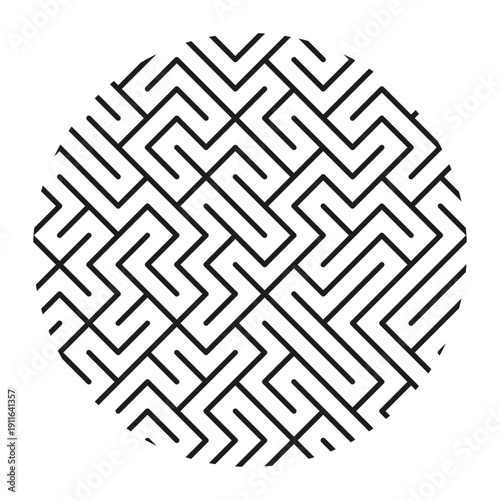 Beautiful round maze sections. Abstract path Vector symbols. Geometric circle puzzle details. Unique black labyrinth symbols.