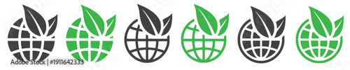 Global environment icons with green leaves and earth variations for sustainability and ecology