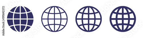 Globe icons representing internet, world, and global connectivity in different styles