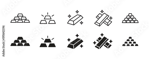 Gold bars and stacks icons in filled and outline styles