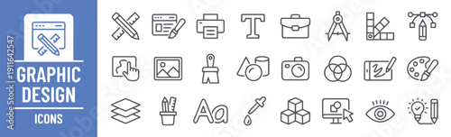 Graphic design tools and elements icons in outline style