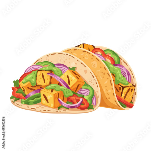 Paneer Tikka Tacos – Indian Mexican Fusion Flat Vector