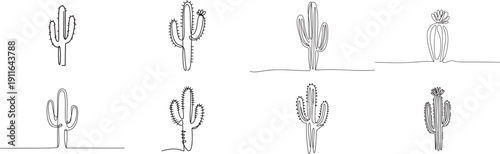 One line cactus. Continuous line doodle Mexican desert plant, hand drawn succulent and cactus exotic botanical collection. .one line icon illustration with white background