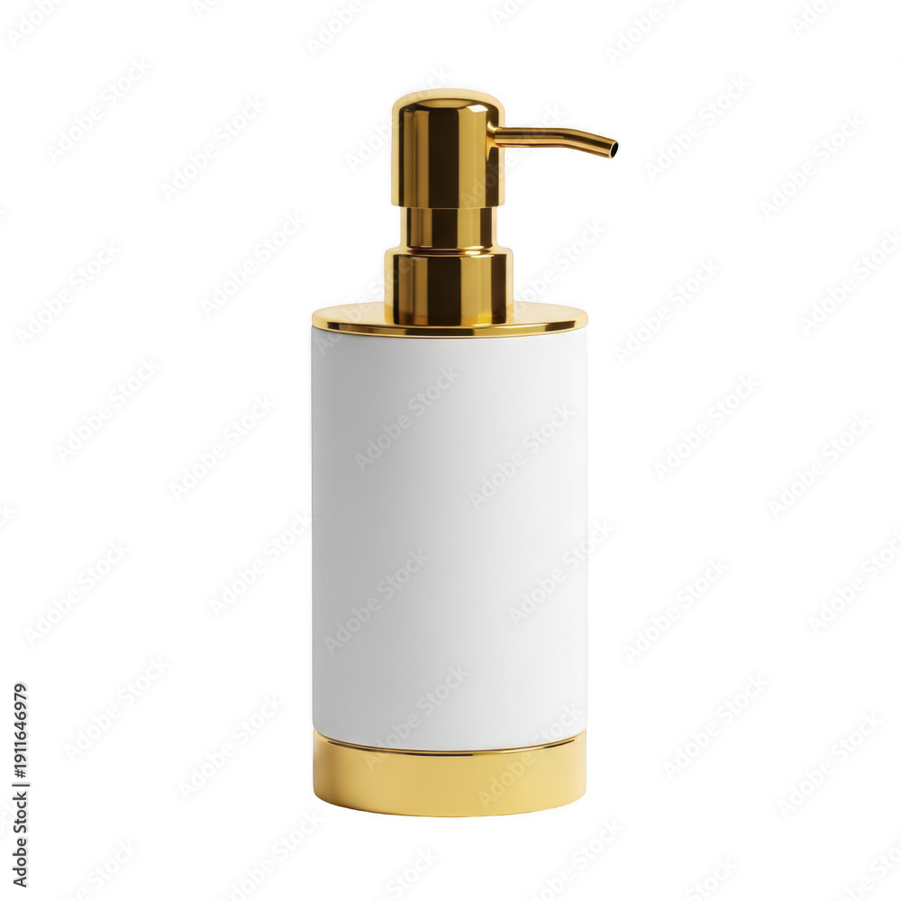 Obraz premium Luxury white and gold soap dispenser isolated on transparent background