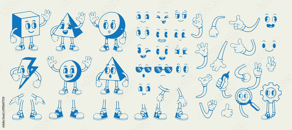 Obraz premium Blue Smiley Face Clipart, Coffee Cup Doodle Art, Cute Blue Icon Set, Kawaii Sticker Sheet PNG, Blue Aesthetic Doodle Bundle, Retro Smiley Illustration, Hand Drawn Blue Elements