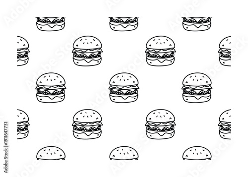 Seamless Pattern of Hand-Drawn Hamburgers on a White Background