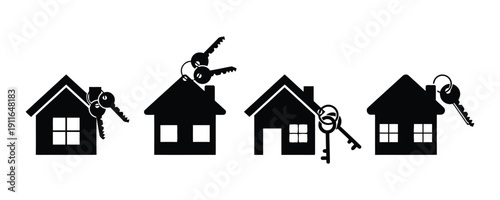 House and keys icon set for real estate and property ownership concepts