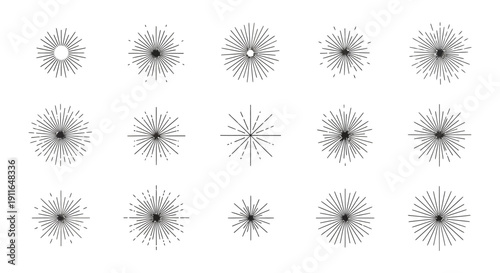 a collection of diverse sunburst and starburst vector elements radiating light rays ideal for graphic design projects branding and adding a retro accent