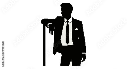 businessman silhouette in suit and tie leaning on bar side profile graphic resource for corporate executive projects.
