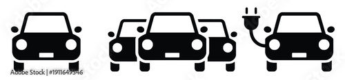 Icons of cars, including electric vehicle, in solid black