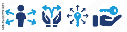 Icons representing choices, direction, and access, with a key symbolizing opportunity
