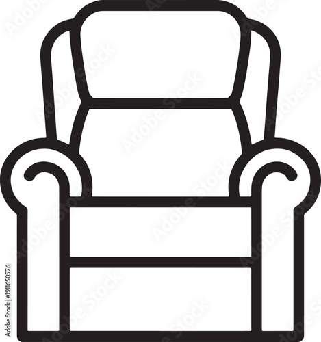 Simple line drawing of a recliner chair icon symbol