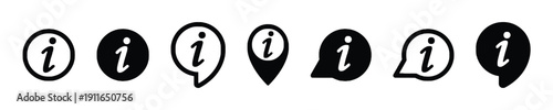 Information icon set with i letter in various shapes