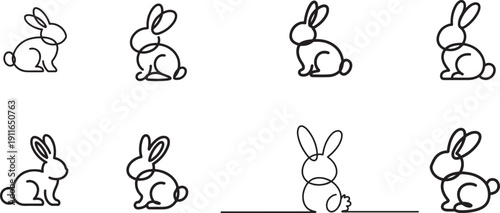 Easter bunny set in simple one line style.one line icon illustration with white background