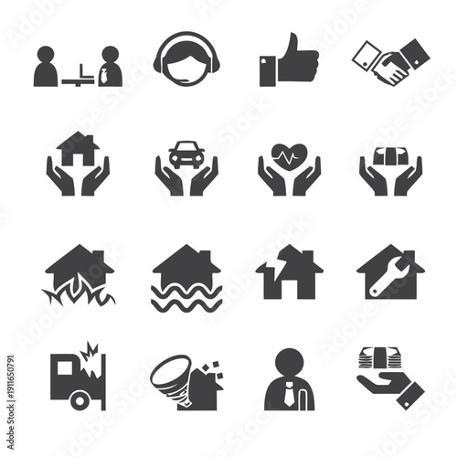 Insurance and protection services icons set, financial security and risk management