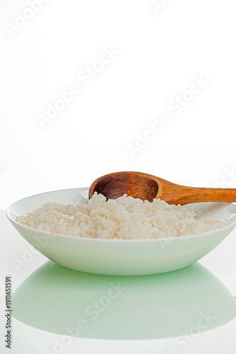Plate of Yammy Delicious Cereal Food of Rice Placed Over White Background As Depiction of Healthy Eating and Dieting Concepts.