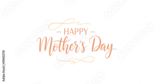 Vector Happy Mother's Day greeting with peach and gold swirls on transparent background
