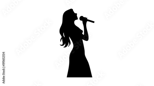 Silhouette of a Beautiful Woman Singing into a Microphone