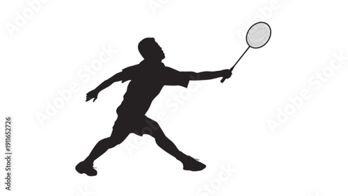 Silhouette of a Man Playing Badminton with Racket