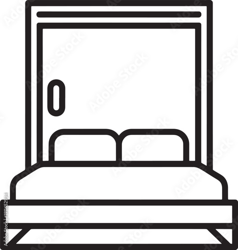 Line art of a bed with a headboard and two pillows