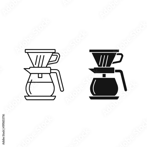 Two coffee makers side by side in black and white Vector