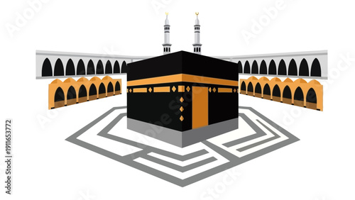 Kaaba and Masjid al Haram Mosque Vector Illustration