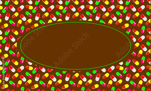 Capcules pattern frame background. Seamless piil capcules frame background. Colorful capcules pattern frame. 
