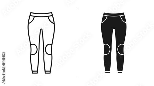 Technical drawing of white and black leggings with knee pads Vector