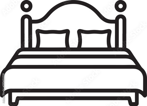 Simple line drawing of a bed with headboard and pillows